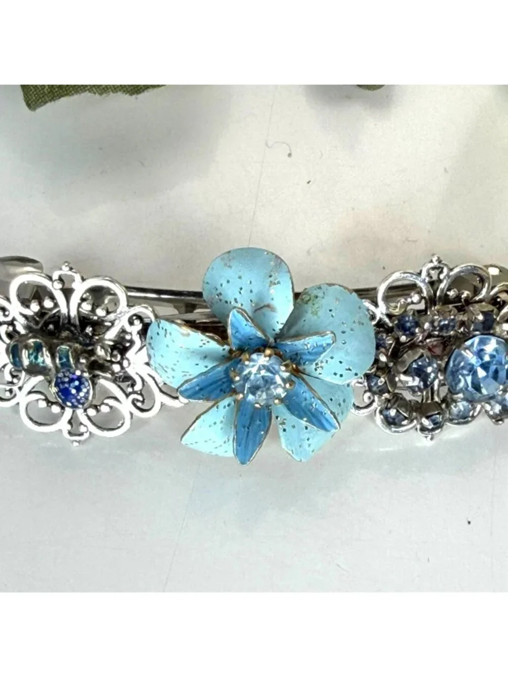 Blue Flower Barrette | Handmade Vintage Jewelry Hair Clip | One of a Kind Floral